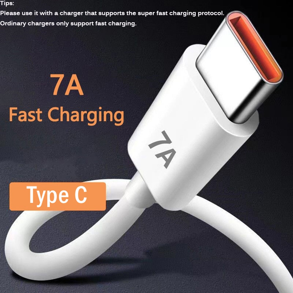 7A USB Type C Super-Fast Charge Cable for Huawei P40 P30 Mate 40 USB Fast Charing Data Cord for Xiaomi Mi 12 Pro Oneplus Realme